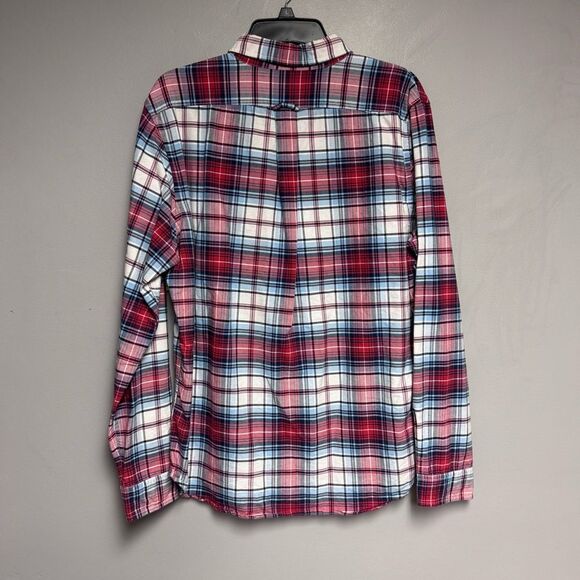 Men's Red Blue Plaid Shirt button down size Large L slim fit American Eagle - Picture 4 of 5